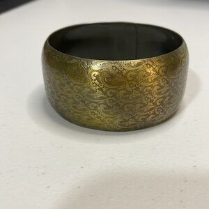 Vintage Brass Etched Bangle Bracelet 3” Diameter Boho Brass Floral Bracelet